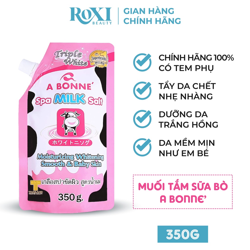 Muối bò tẩy da chết ROXI Beauty muối tắm trắng tẩy tế bào chết A Bonne Spa Milk Salt 350g chính hãng 100%