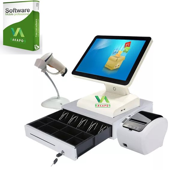 TRỌN BỘ MÁY POS BÁN HÀNG NAKAPOS WHITE CẢM ỨNG HIỆN ĐẠI