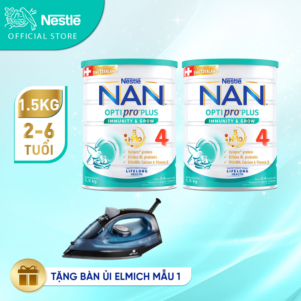[Tặng Bàn ủi Elmich ] Combo 2 lon Sản Phẩm Dinh Dưỡng Nestlé NAN OPTIPRO PLUS 4 1500g/lon với 5HMO Hỗ Trợ Đề Kháng
