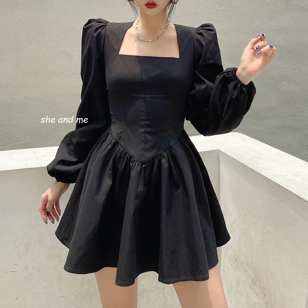 Váy Đầm Xếp Ly Cổ Vuông Tay Bồng Phong Cách Hàn Quốc Hàng Quảng Châu Siêu Đẹp (Ảnh thật ở cuối) | BigBuy360 - bigbuy360.vn