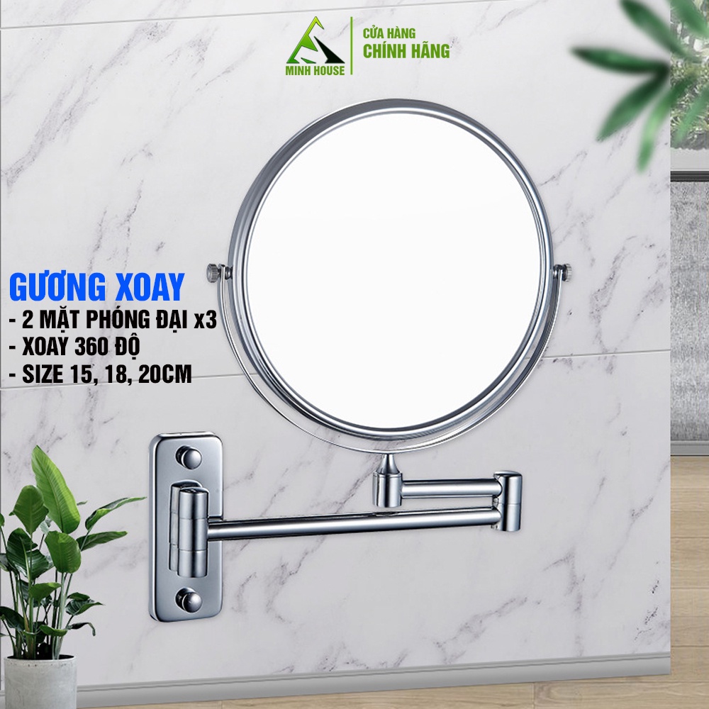 Gương trang điểm xoay 360 độ phóng đại treo tường phòng tắm, phòng ngủ Minh House