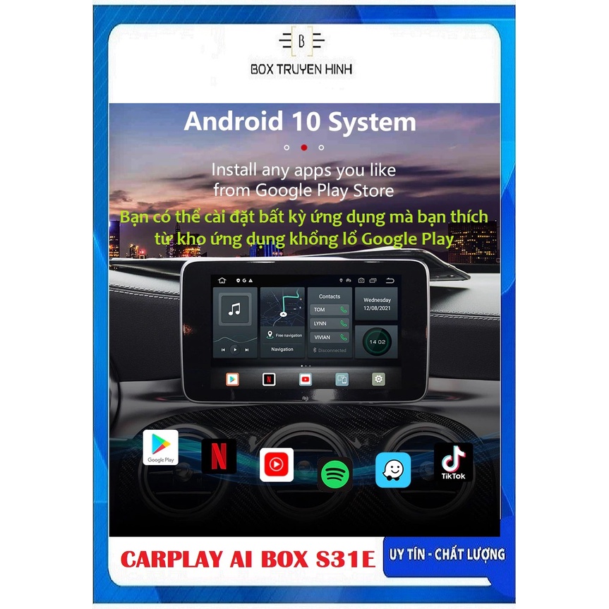 Carplay Android Box AI PICASOU S31E Biến màn hình theo xe thành màn hình siêu thông minh, TẶNG VIETMAP S2