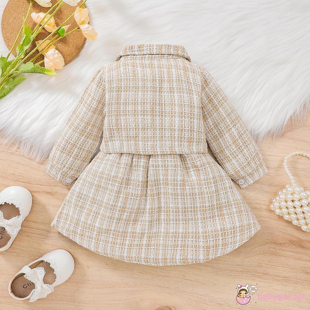 Set Đồ 2 Món Gồm Áo Tay Dài Cài Nút Kẻ Sọc Caro + Váy Cho Bé Gái 3-24 Tháng Tuổi