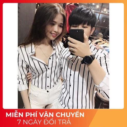Couple - Áo đôi sơ mi màu trắng sọc đen nam nữ (gồm cả áo sơ mi nam và sơ mi nữ) - SM22