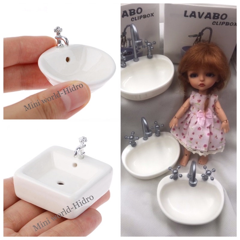 Mô hình Lavabo bồn rửa tay mini trang trí nhà búp bê Barbie tỉ lệ 1/6, 1/8, 1/12