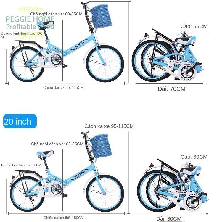 PEGGIEHOME Xe đạp gấp 16 inch 20 hấp thụ sốc trẻ em người lớn học sinh nam nữ