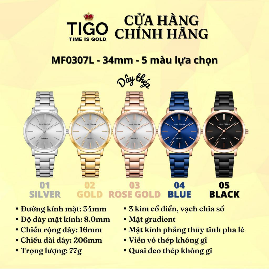 Đồng Hồ Nữ MINI FOCUS MF0307L.02 Dây Thép Vàng Viền Vàng Thép Không Gỉ Cao Cấp Mặt Tròn Đường Kính 34mm Chống Nước