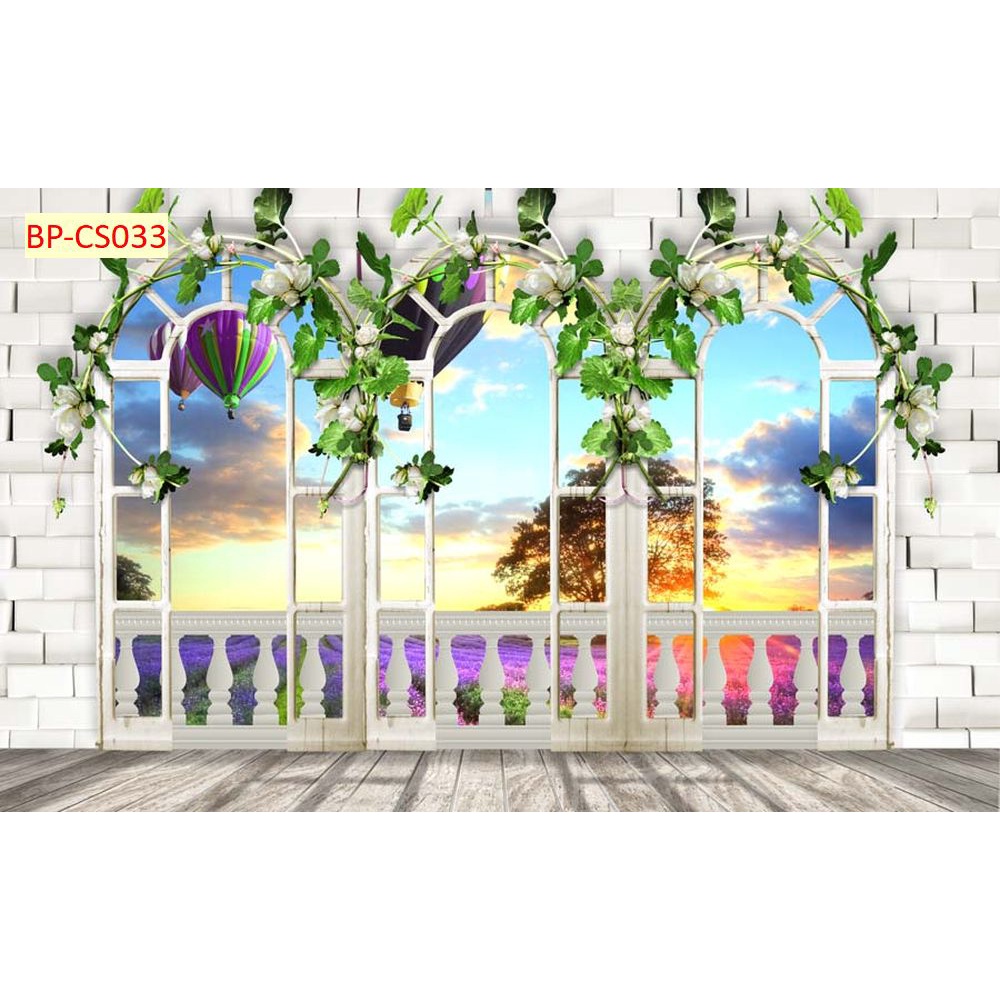 Tranh 3d cửa sổ nhìn ra phong cảnh sang trọng hiện đại không phai màu, chống thấm nước