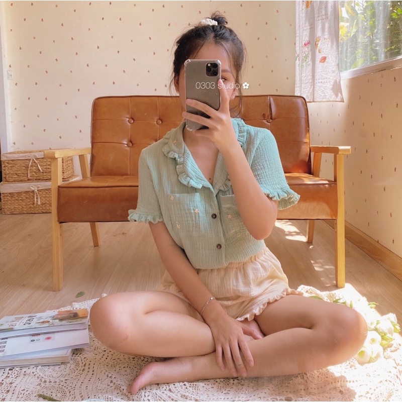 Pyjama muslin thêu tay- Bồng Bềnh mùa hè-0303 studio ✿
