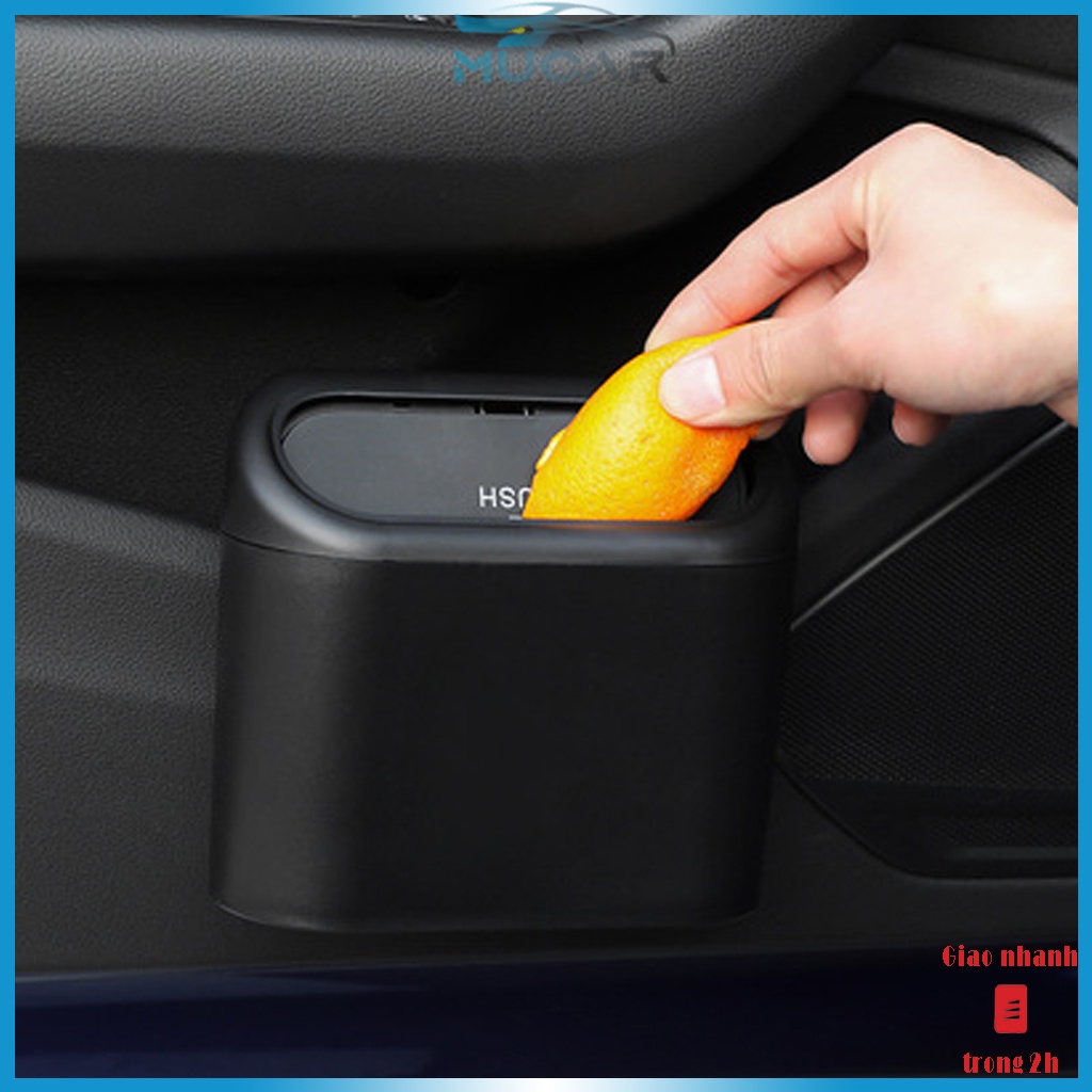 Thùng rác mini đa năng có nắp, hộp đựng rác có chốt cài treo thành cửa treo lưng ghế ô tô, xe hơi- Hàng chính hãng