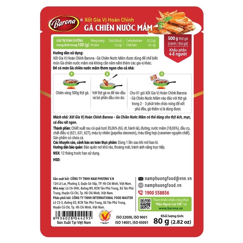 Xốt Gà Chiên Nước Mắm Gia Vị Hoàn Chỉnh BARONA - Gà Chiên Nước Mắm gói 80g