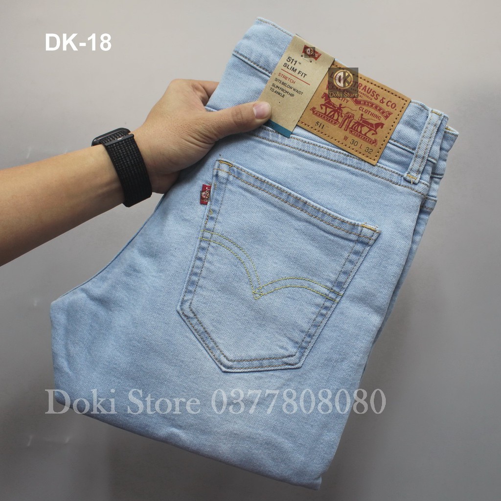 Quần Jean Nam Màu Xanh Nhạt Bạc DK-19, Quần Bò Nam Dáng Ôm Nhẹ, Chất vải co giãn, Cambodia xuất - Doki Store