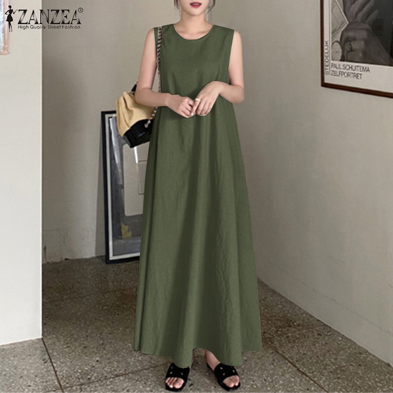 Đầm dài ZANZEA không tay có túi thời trang cho nữ