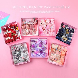 [ SIÊU XINH ] Set nơ buộc tóc hộp hồng cho bé gái, con  yêu siêu đẹp, dế thương