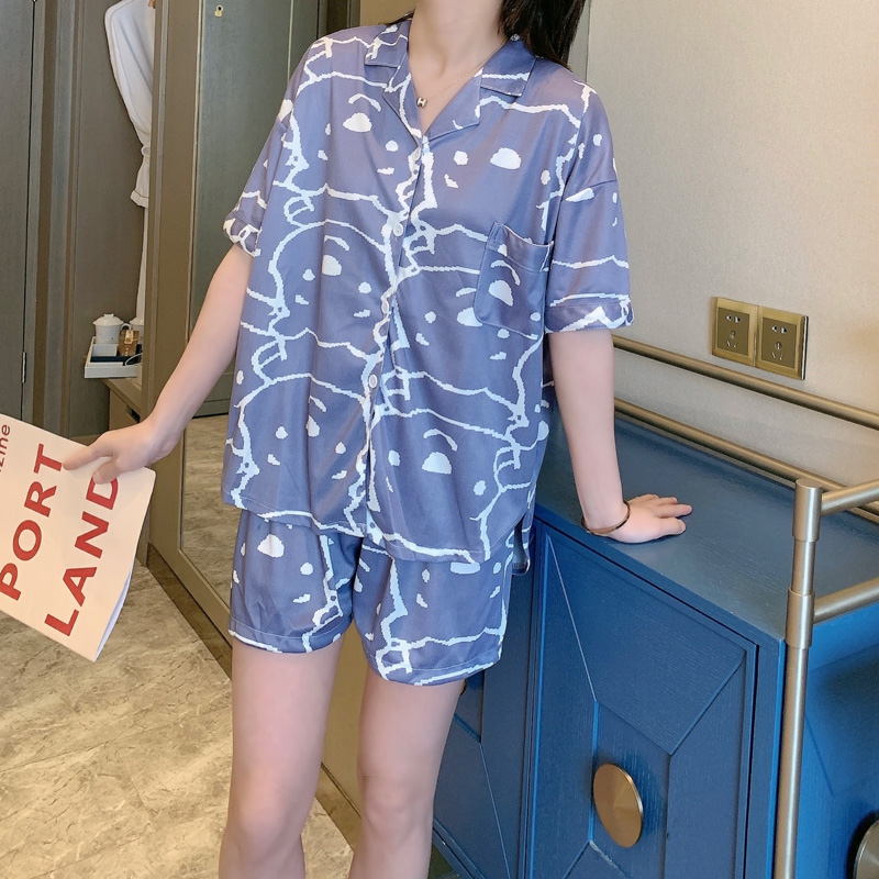 Bộ Đồ Ngủ Cotton Ngắn Tay Phong Cách Hàn Quốc Độc Đáo Cho Nữ
