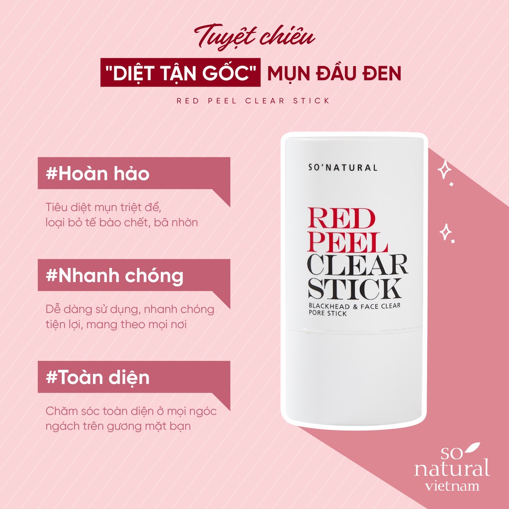 Combo Dưỡng Da Thanh Lăn Đầu Đen Clear Stick + Mặt Nạ Red Mask Của So Natural 23g và 70ml