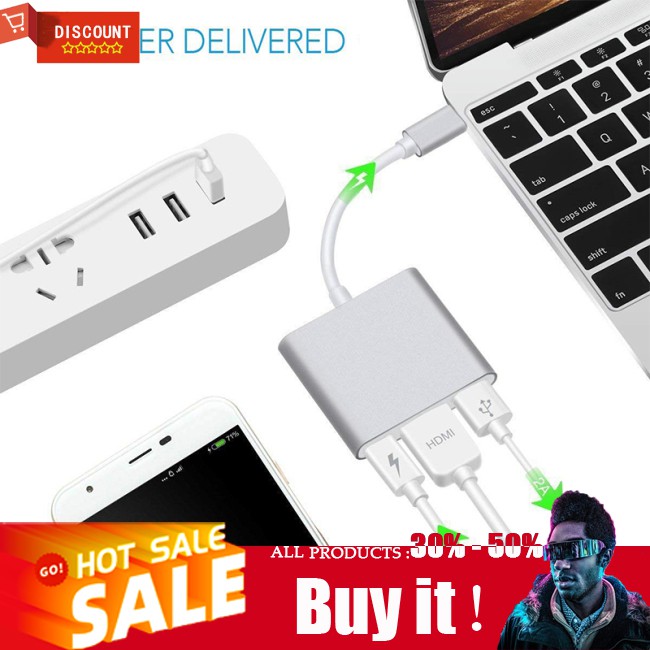 ☪ USB Type C Hub HDMI 4K Adapter USB-C to Converter with 3.0 USB and 3.1 Charging Port for Retina MacBook