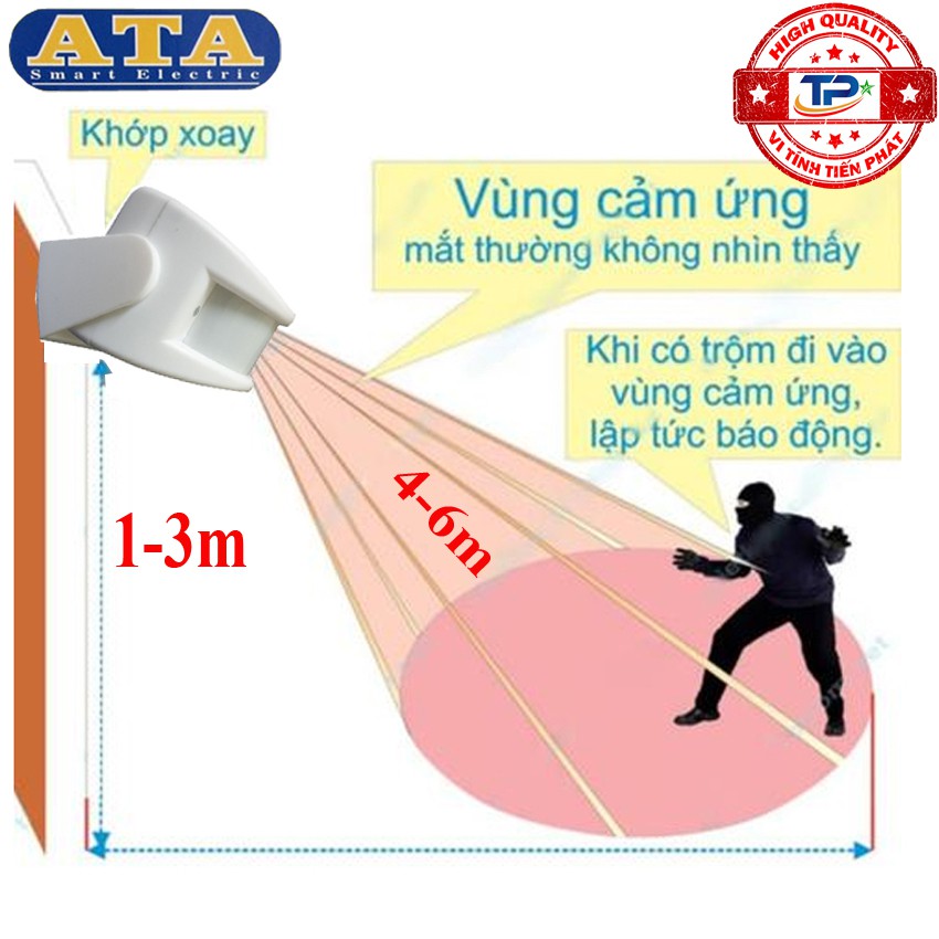 Thiết bị báo Khách báo Trộm ( báo động ) Độc Lập ATA AT-116 Cảm Ứng Hồng Ngoại với 32 kiểu chuông + tặng kèm 3 pin AAA