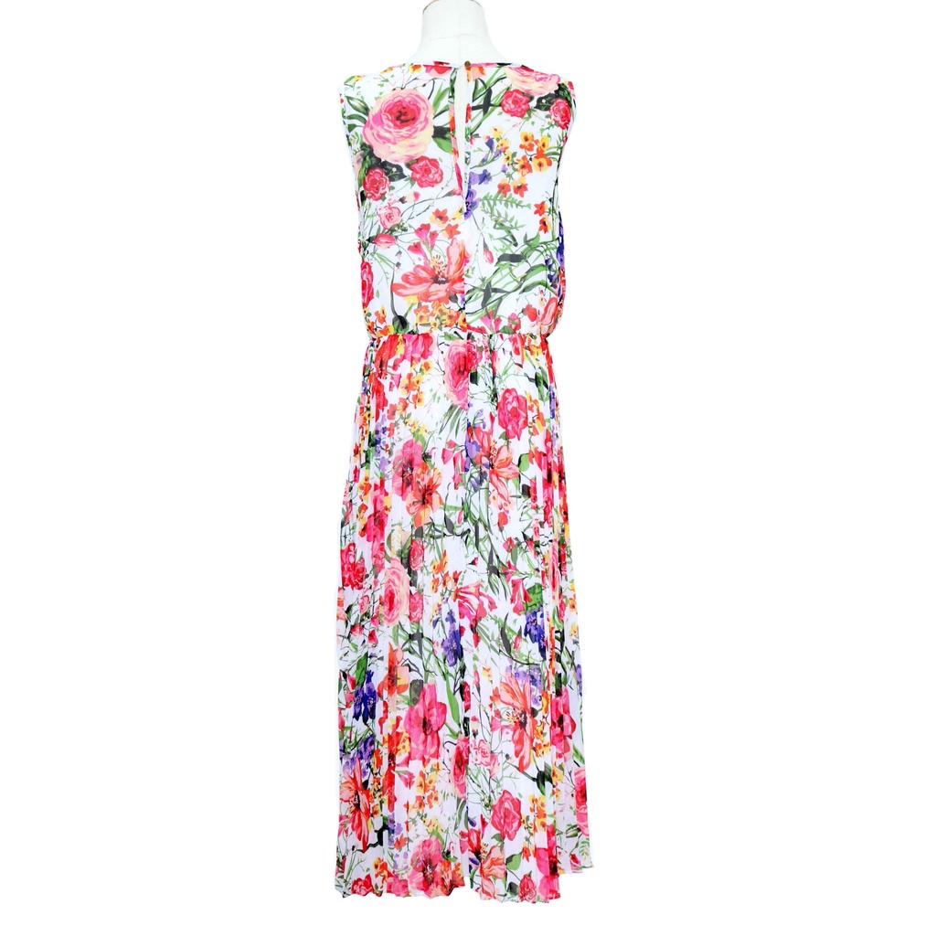 Đầm voan hoa xếp ly form rộng hai lớp sát nách cổ tròn Maxi Dress MS505 | BigBuy360 - bigbuy360.vn