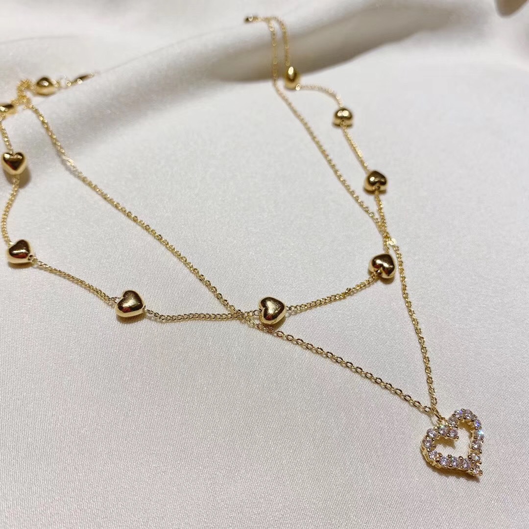 【THEO DÕI cửa hàng của chúng tôi -10K trừ 5K】Vòng cổ kim cương đầy tình yêu nhiều lớp của Nhật Bản và Hàn Quốc Vòng cổ học sinh đơn giản