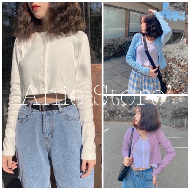 Áo Cardigan Dáng Lửng Dài Tay 🦋 Áo Croptop Thun Xước Cúc Ngực 4 Màu 🦋