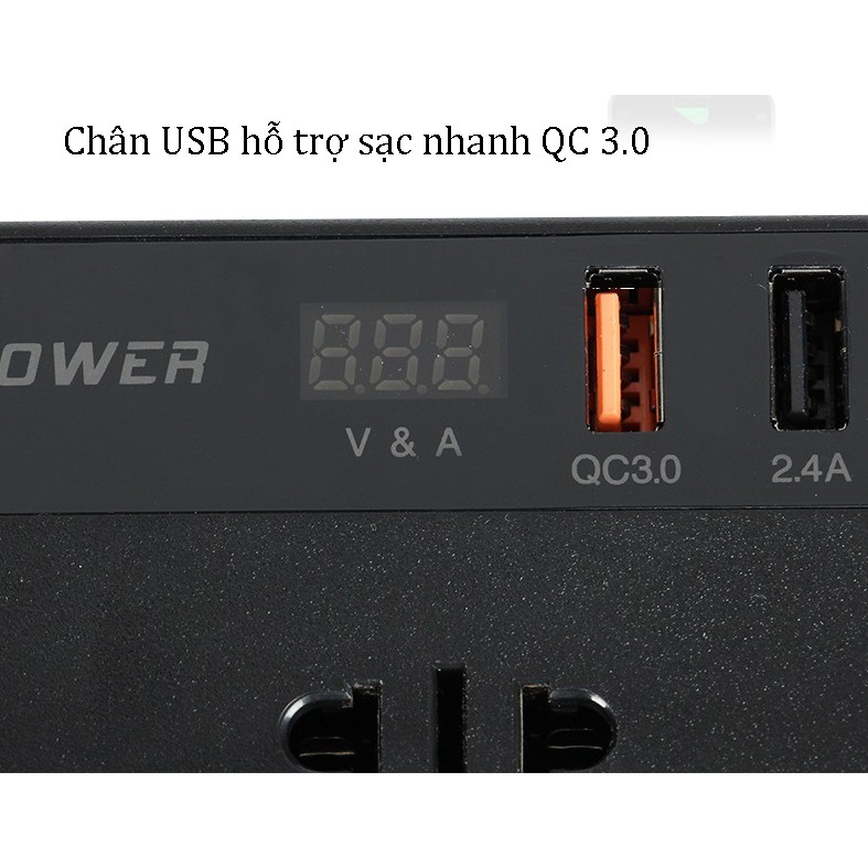 Bộ chuyển điện 12v thành 4 USB và 2 ổ cắm 220v 150w hỗ trợ sạc USB nhanh 3.0