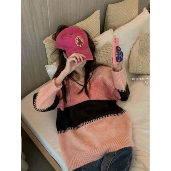Áo Len Nữ Form Rộng CELORA, Áo Len Tay Dài Cổ Tròn Dáng Rộng Sọc Nhiều Màu Đẹp Thu Đông Ấm Thời Trang Dưới 55kg