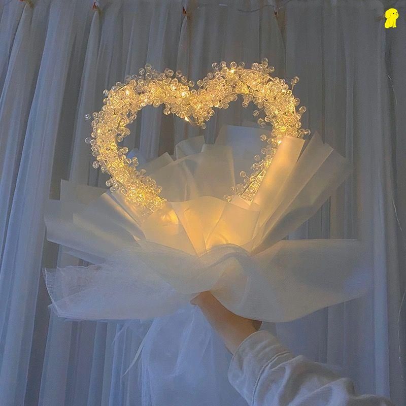 ♥️ BỘ VẬT LIỆU DIY BÓ HOA ĐÈN LED HÌNH TRÁI TIM PHÁT SÁNG - KÈM VIDEO HƯỚNG DẪN