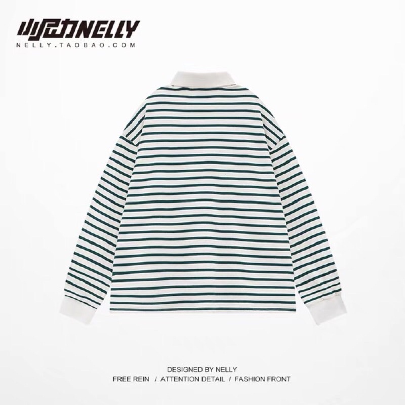 Áo sweater polo nelly dài tay sale (có sẵn) wussup xanh lá kẻ nhỏ