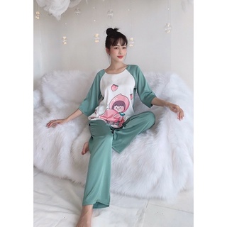 bộ lụa latin cổ tròn quần dài