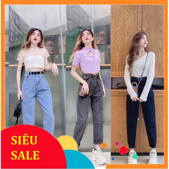 Quần jean baggy nữ đai cao nắp túi kiểu cách [FREESHIP] hàng loại 1, chất vải dày