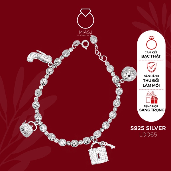 Lắc tay lắc bi nữ Bạc Ý S950 MiASJ kèm phụ kiện charm dễ thương L0065