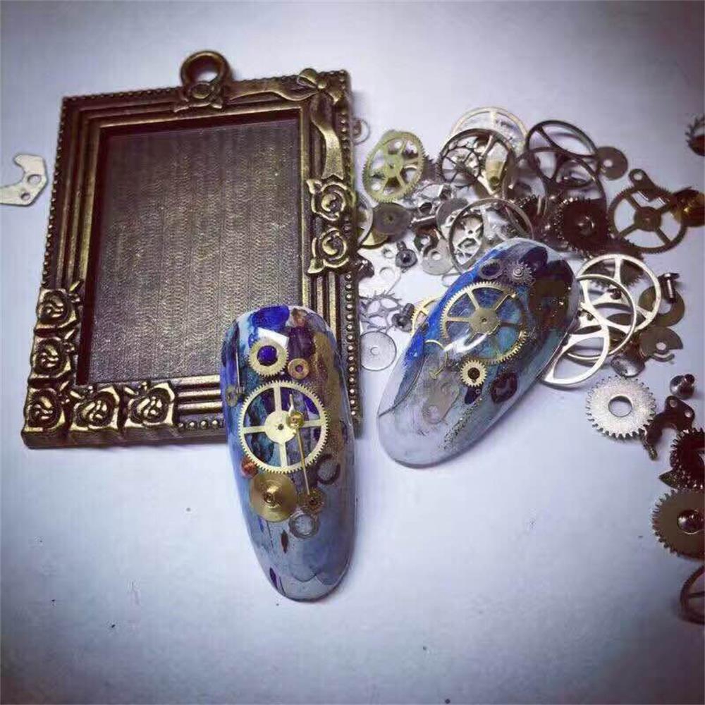 [Hàng mới về] Hộp phụ kiện trang trí móng tay nghệ thuật DIY kiểu dáng bánh răng thời gian hoa hỗn hợp phong cách punk