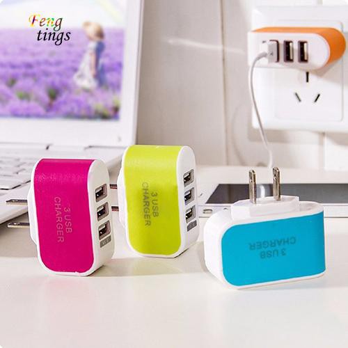 Củ sạc gắn tường 3 cổng USB đèn LED tiện lợi