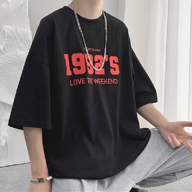 Áo Thun Dáng Rộng In Chữ Phong Cách Hong Kong Thời Trang Mùa Hè Cho Nam Cỡ M-8XL