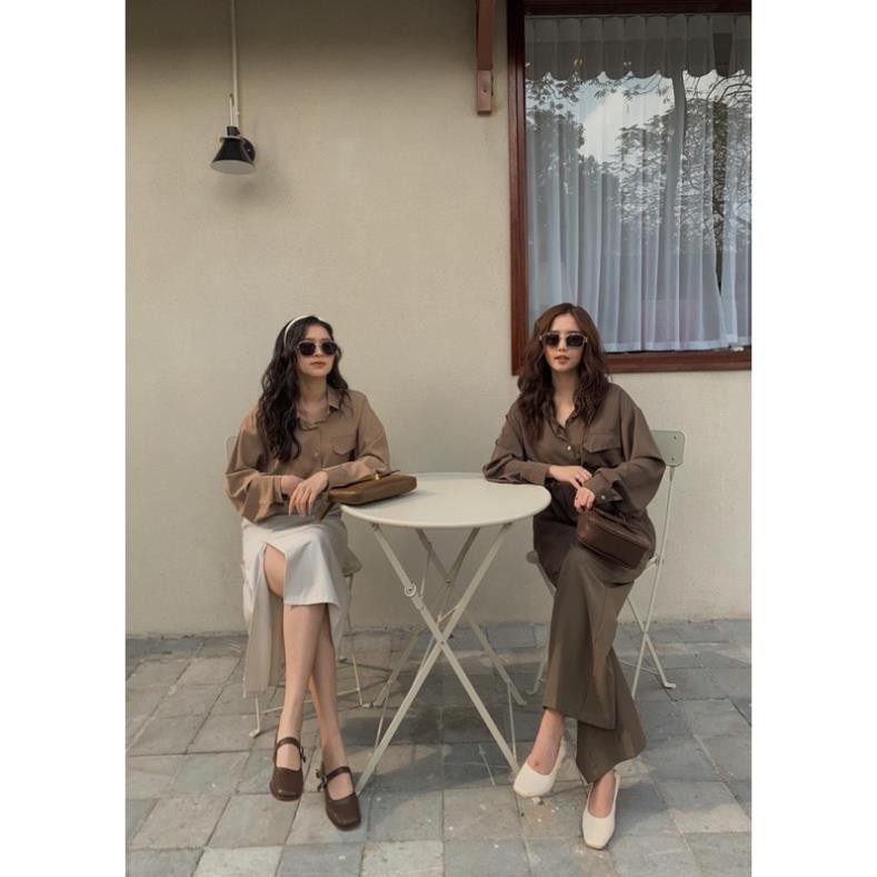 Sơ Mi Voan túi ngực Freesize Hàng Quảng Châu Ulzzang 2021( Kèm Dây thắt eo)