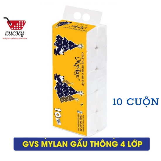 1 Bịch (10 Cuộn )Giấy Vệ Sinh Cao Cấp MyLan Gấu Thông 4 Lớp mềm mịn, không bụi