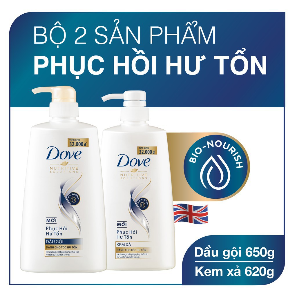 Bộ sản phẩm Dove Phục Hồi Hư Tổn dầu gội 640g + kem xả 610g | BigBuy360 - bigbuy360.vn