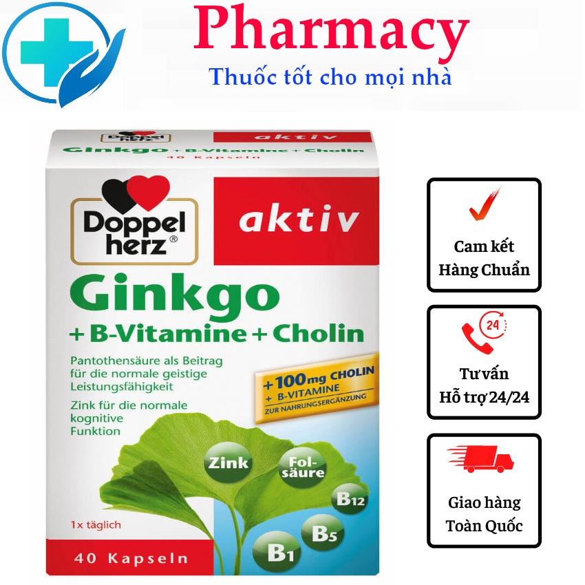 Viên uống Ginkgo Doppel Herz aktiv - viên uống bổ não , giúp tuần hoàn máu não , cải thiện trí nhớ , tập trung học tập