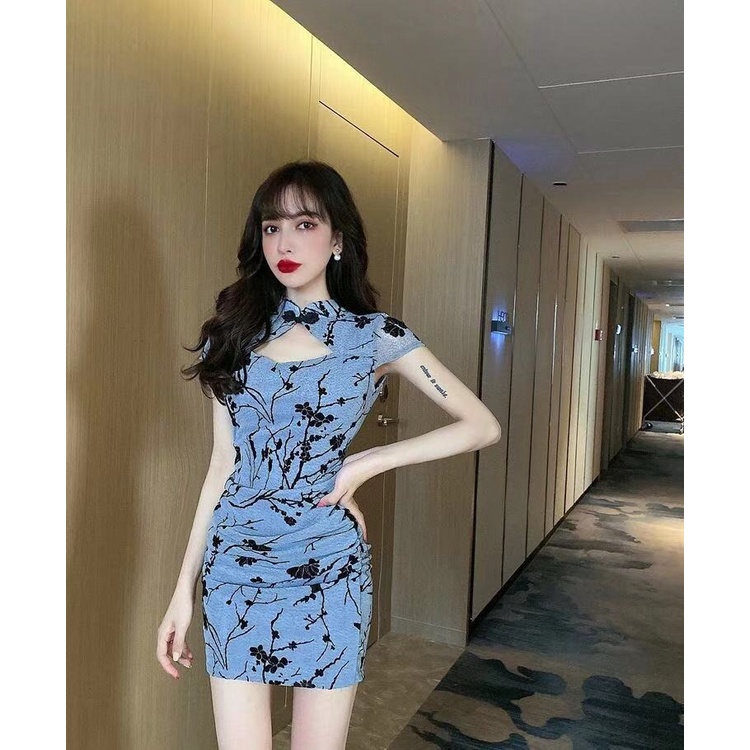 Đầm Sườn Xám In Họa Tiết Phong Cách Retro Trung Hoa Quyến Rũ Cho Nữ