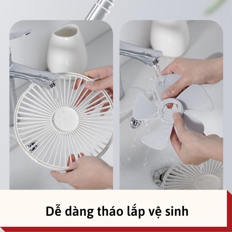 Quạt tích điện gấp gọn di động cao cấp cho bé - Quạt để bàn pin trâu 4 tốc độ dung lượng pin lớn 7200mAh