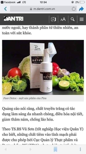 Face detox truyền trắng pizu