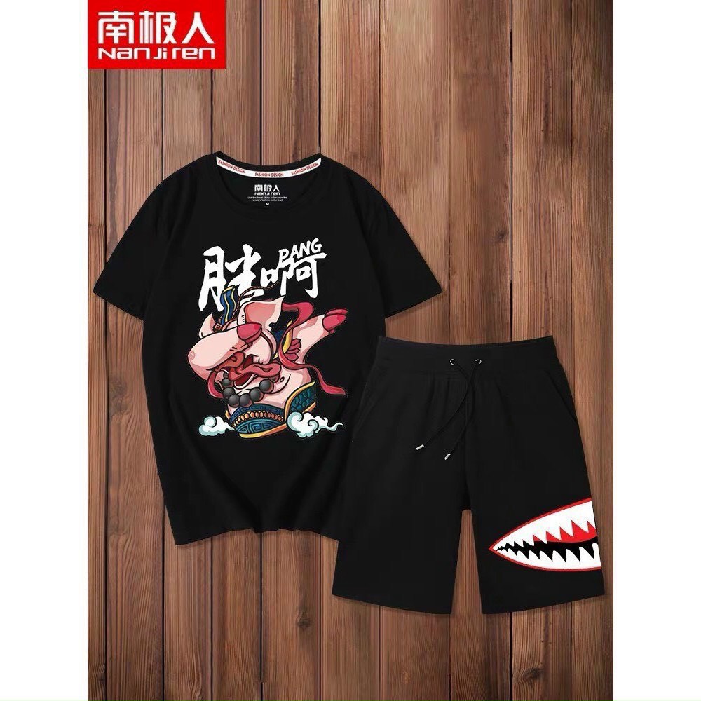 Set đồ bộ nam mặc nhà,dạo phố chất thun cotton mềm và mát in hình cá mập freesize từ