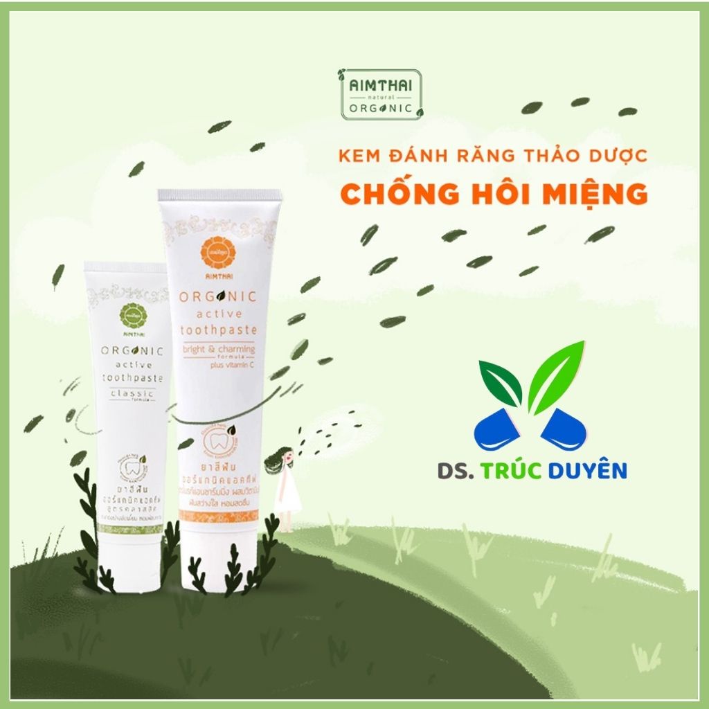 Kem đánh răng Organic AimThai 100g giúp răng trắng sáng, giảm hôi miệng, nhiệt miệng