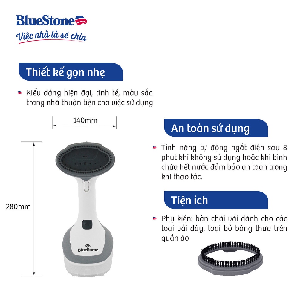 Bàn ủi hơi nước cầm tay BlueStone GSB-4031 - Công suất 1370-1630W - Bình chưa 320 mL có thể tháo rời - Hàng Chính Hãng