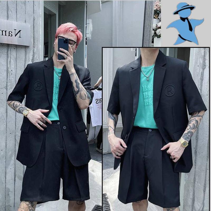 Áo Khoác Blazer Tay Ngắn Dáng Rộng Màu Sáng Phong Cách Hàn Quốc Sang Trọng Cho Nam
