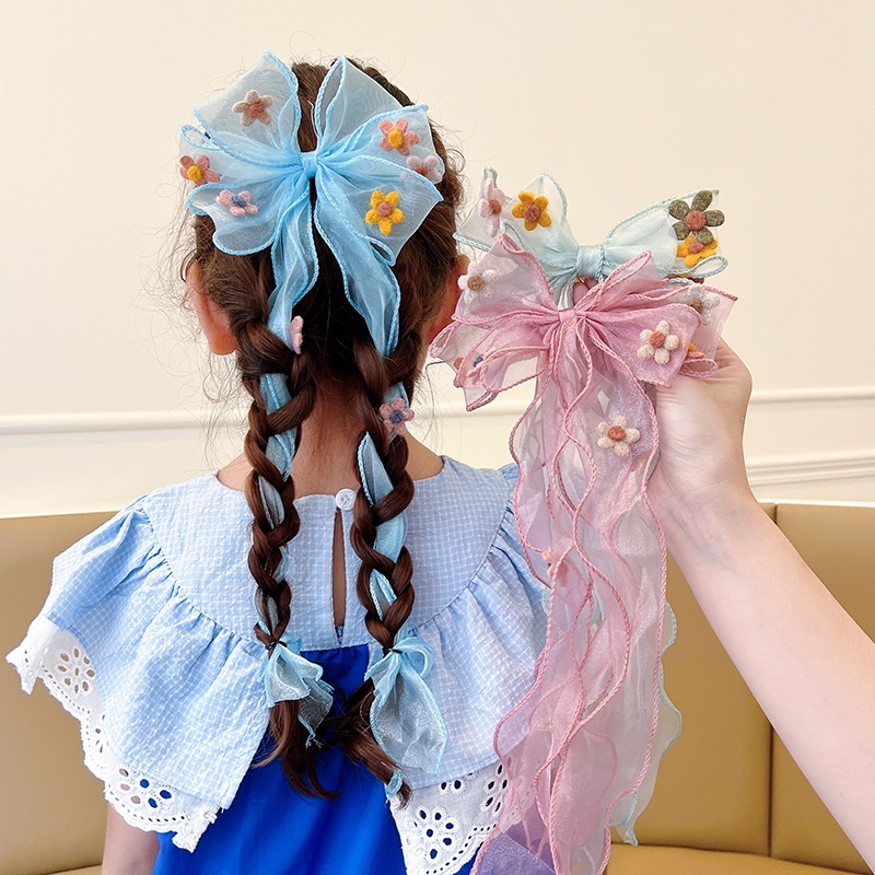 Kẹp Tóc Đính Nơ Ruy Băng Dài Xinh Xắn Cho Bé Gái