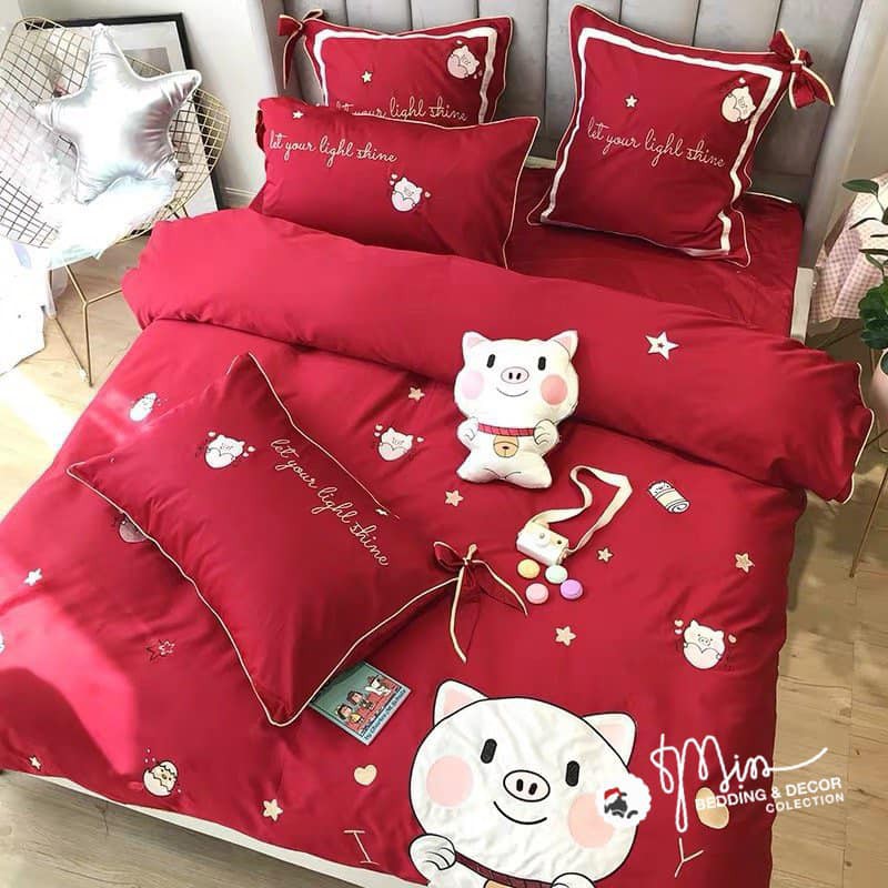 Bộ ga gối m2 kèm 2 vỏ gối poly cotton bọc đệm giường đơn 1m2