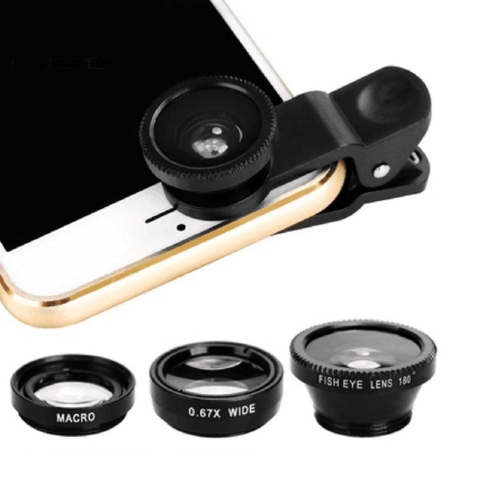 ●Ống Kính Macro Mắt Cá Siêu Rộng 3 Trong 1 Kèm Kẹp Gắn Điện Thoại