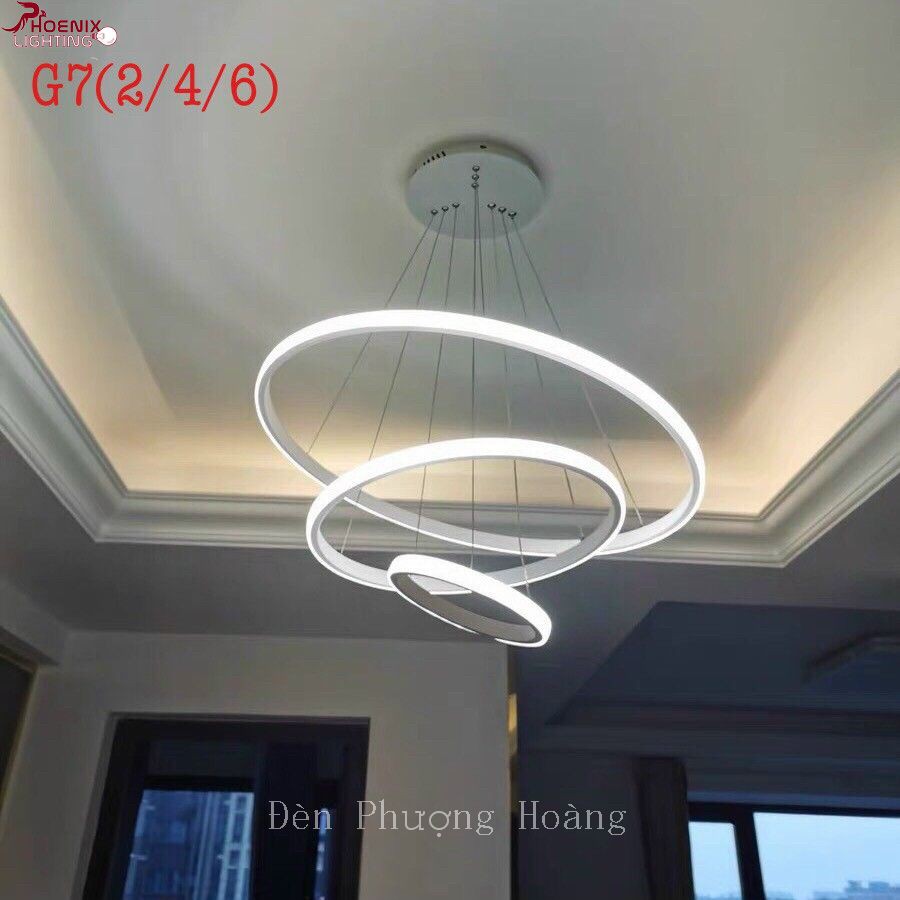 Đèn Thả Trần Không Gian Led Hình Tròn 3 Vòng Viền Vàng/Trắng - 3 Chế Độ Ánh Sáng